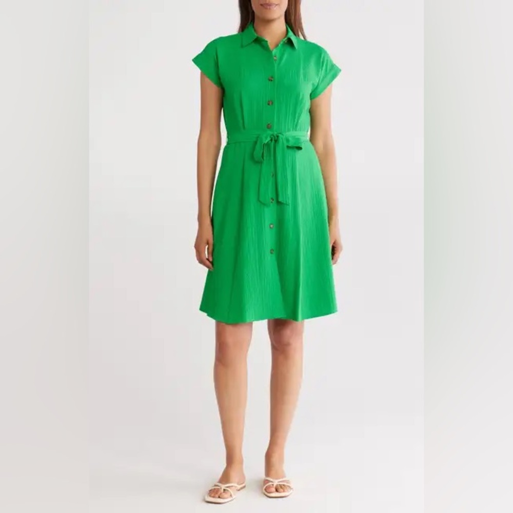 Calvin Klein Vibrant Green short sleeve A-line shirtDress 10 new with tags